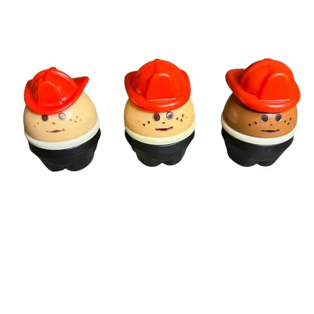 Vintage Disney Arco Fire Truck Toy‎ with 3 Egg Shaped Firefighter Figures Red